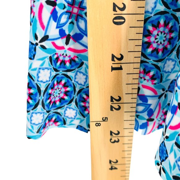 Christina Tankini Womens 10 Blue Pink White Adjustable Built In Shelf Bra Ruffle - Picture 7 of 9